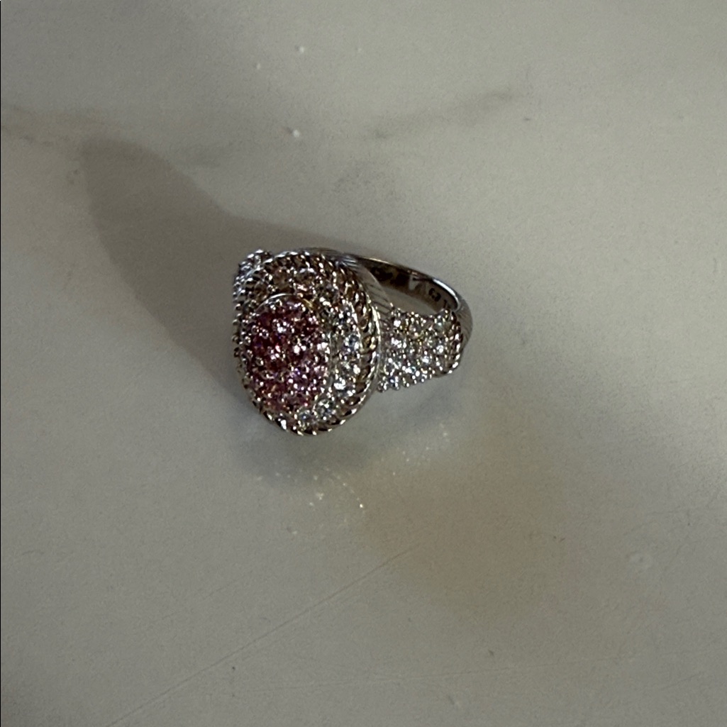 Judith Ripka Sterling Silver Ring With Pink And White Czs Size 7 119$
